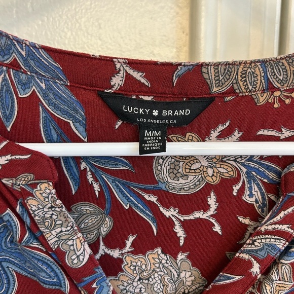 Lucky Brand Rust & Blue Floral High Low Henley Top Women’s Size Medium - Picture 3 of 7